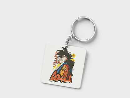 Goku streetwear Sticker Printed Square Shape Wooden Keyring with Chain