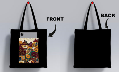 France city Art Design Printed Black Patch With Pocket Tote Bag (14 X 16 Inches) For Shopping, College, Travel