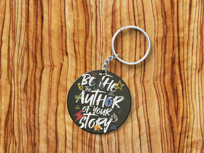 Be The Rizz Author of Your Story Printed Round Circle Shape Wooden Keyring with Chain
