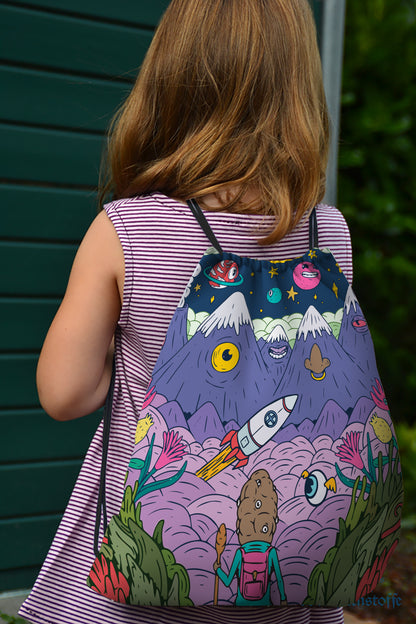 Colorful and Creepy Creatures illustration Polyester String Backpack Bags for kids for Gym, Yoga, Tuition ,Beach Bag for 4-10 year boys and girls