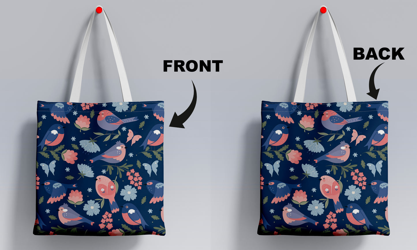 Cute Spring Birds Seamless Pattern Printed Design White Tote Bag (14 X 16 Inches) For Shopping, College, Travel