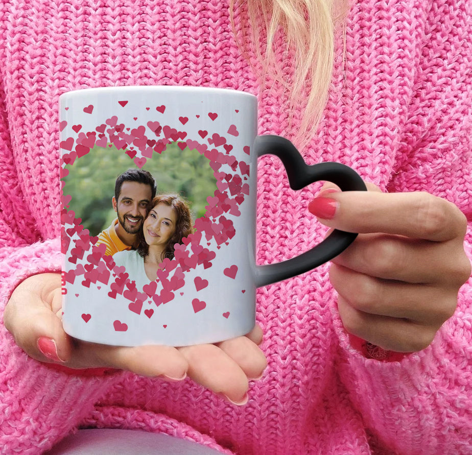 Couple Personalized Add Two Photos Magic Heart Handle 330 ml Coffee Mug