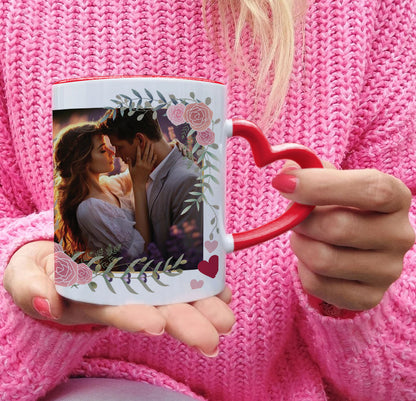 Couple Personalized Add Photos Red Heart Handle 330 ml Coffee Mug