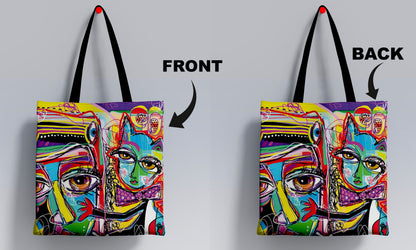 Abstract Digital Painting Printed Black Handle Tote Bag (14 X 16 Inches) For Shopping, College, Travel