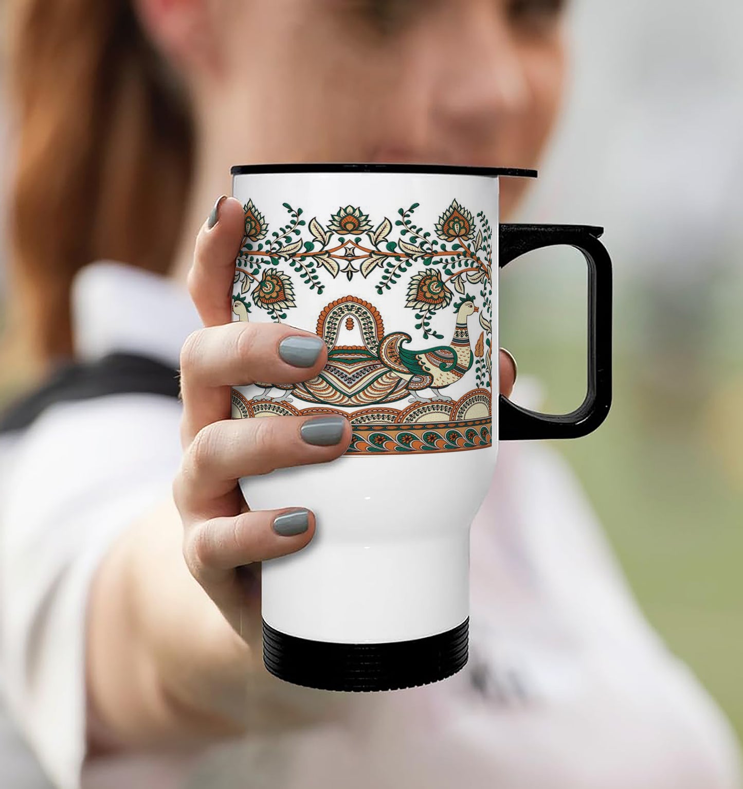 Digital Kalamkari Design Printed 350ML Travel MUG