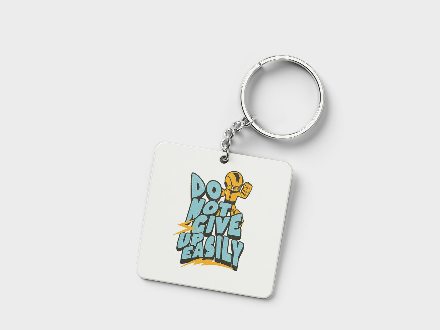 Do Not Give Up Easily Design Printed Square Shape Wooden Keyring with Chain