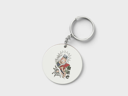 Toad sage Mater Jiraiya Design Printed Circle Shape Wooden Keyring with Chain