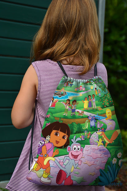 Dora The Explorer Pattern Polyester String Backpack Bags for kids for Gym, Yoga, Tuition ,Beach Bag for 4-10 year boys and girls