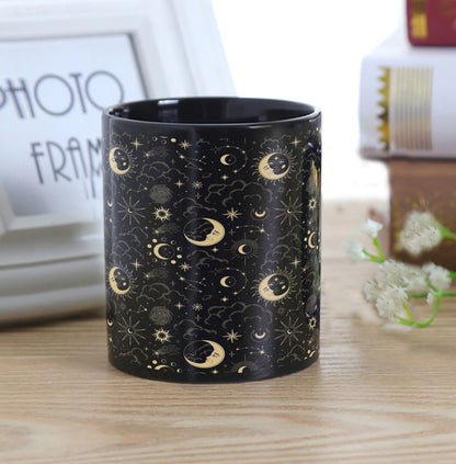 Seamless Vector Constellations and Stars Design Full Black 330 ml Coffee Mug with Coaster