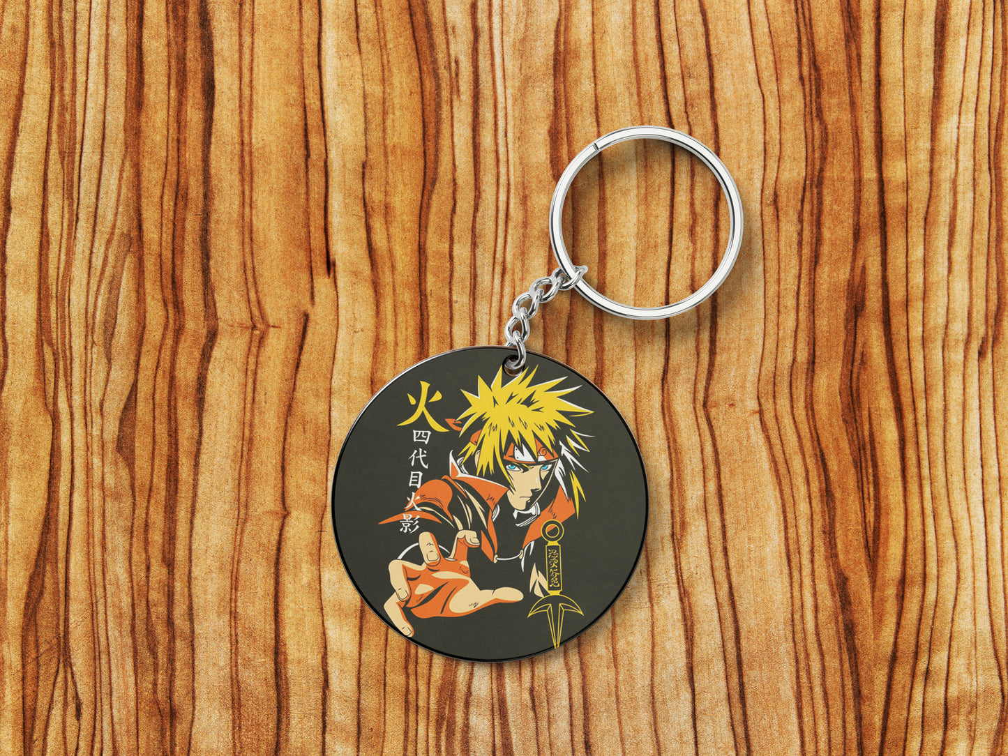 Namikaze Minato design Printed Round Circle Shape Wooden Keyring with Chain