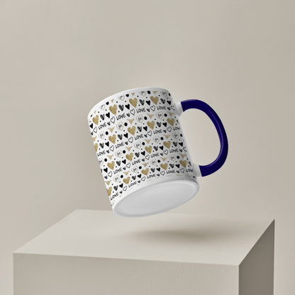 Hand drawn golden and black hearts pattern design Pattern Dark Blue Handle 330 ml Coffee Mug