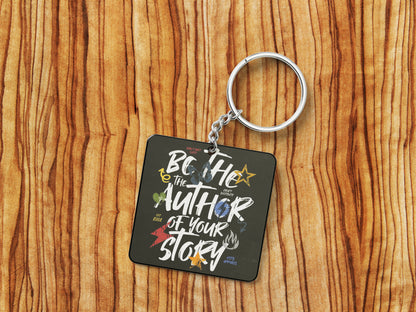 Be The Rizz Author of Your Story Printed Square Shape Wooden Keyring with Chain