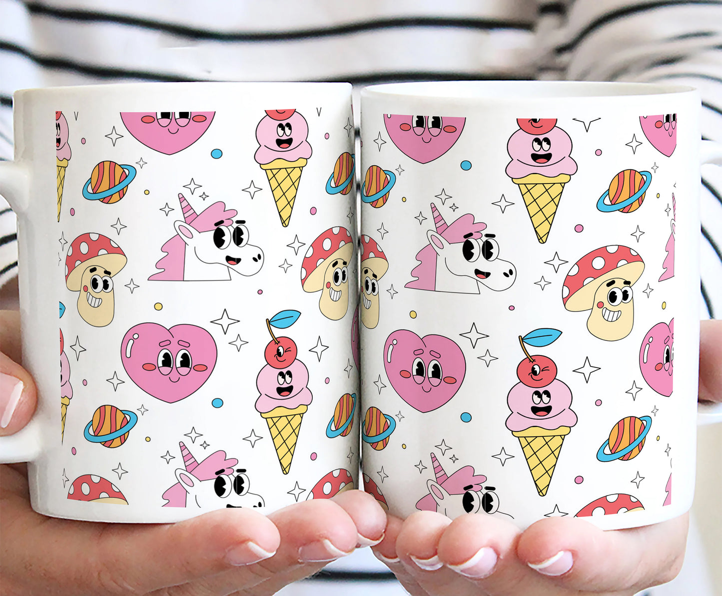 Hand drawn flat trendy cartoon pattern White 330 ml Coffee Mug