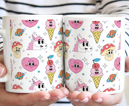 Hand drawn flat trendy cartoon pattern White 330 ml Coffee Mug