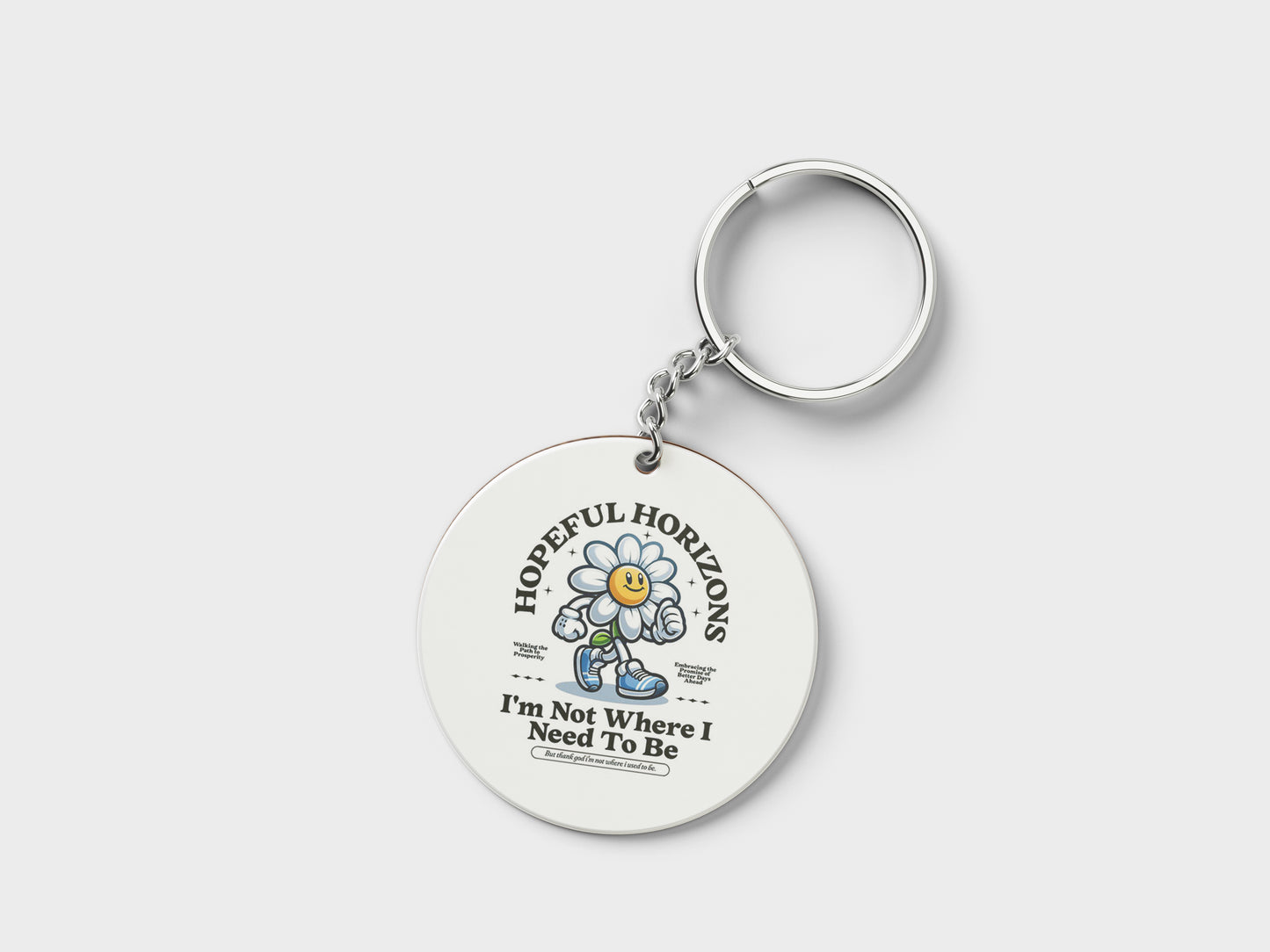 HOPEFUL HORIZON Printed Circle Shape Wooden Keyring with Chain