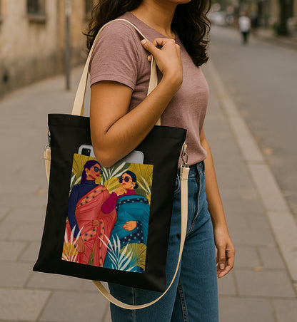Woman 2 Printed Women's Girls Cross Body Sling Bag with Extra Front Pocket, College Bag for Girls, Tote Bag for Shopping,Travel