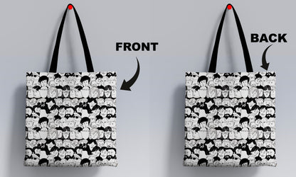 Seamless faces Art Design Printed Black Handle Tote Bag (14 X 16 Inches) For Shopping, College, Travel