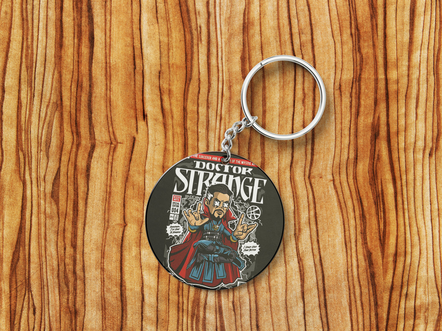 Pop art dr strange vector image Printed Round Circle Shape Wooden Keyring with Chain