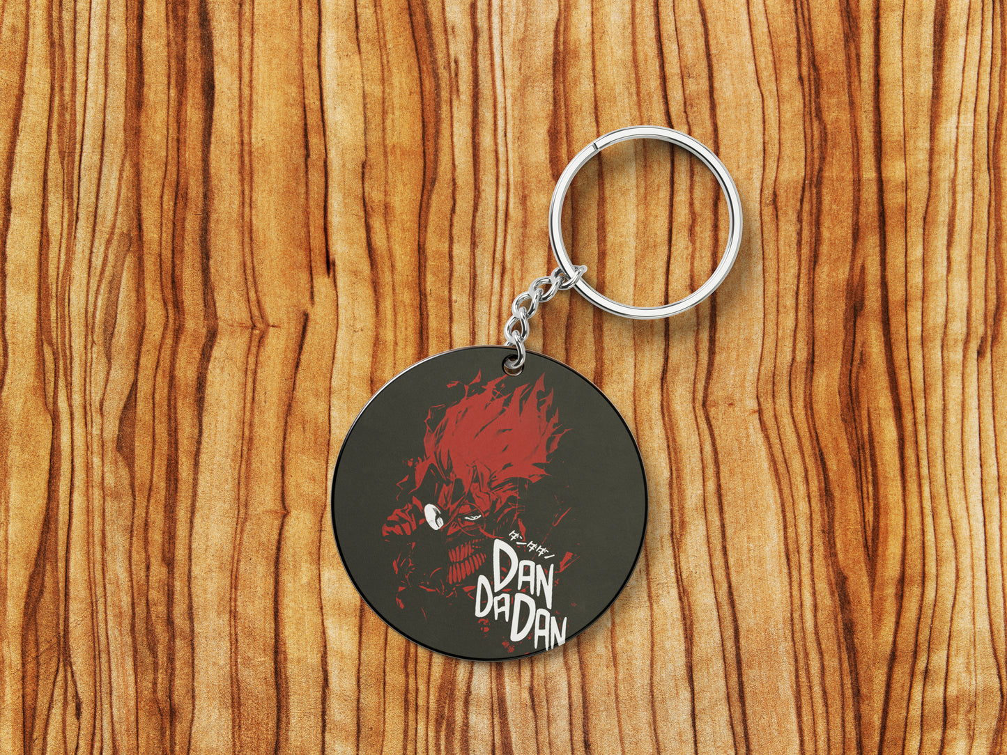 Red Rage Dandadan Printed Round Circle Shape Wooden Keyring with Chain