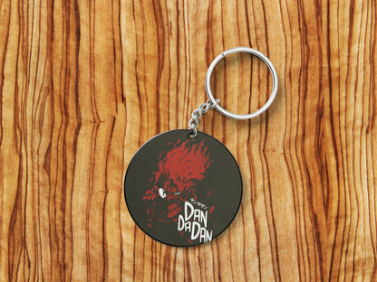Red Rage Dandadan Printed Round Circle Shape Wooden Keyring with Chain