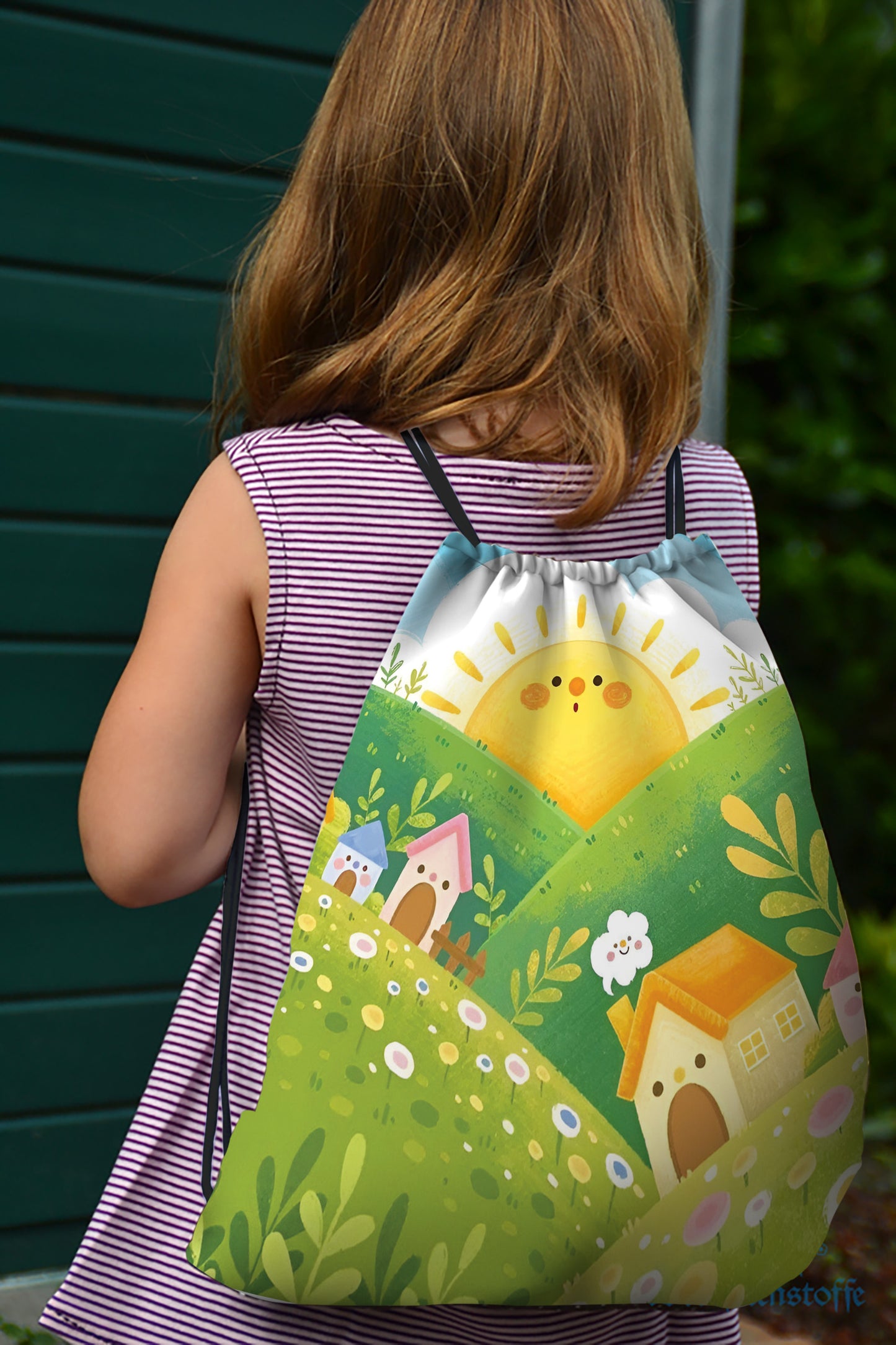 Sun and Mountains Pattern Polyester String Backpack Bags for kids for Gym, Yoga, Tuition ,Beach Bag for 4-10 year boys and girls