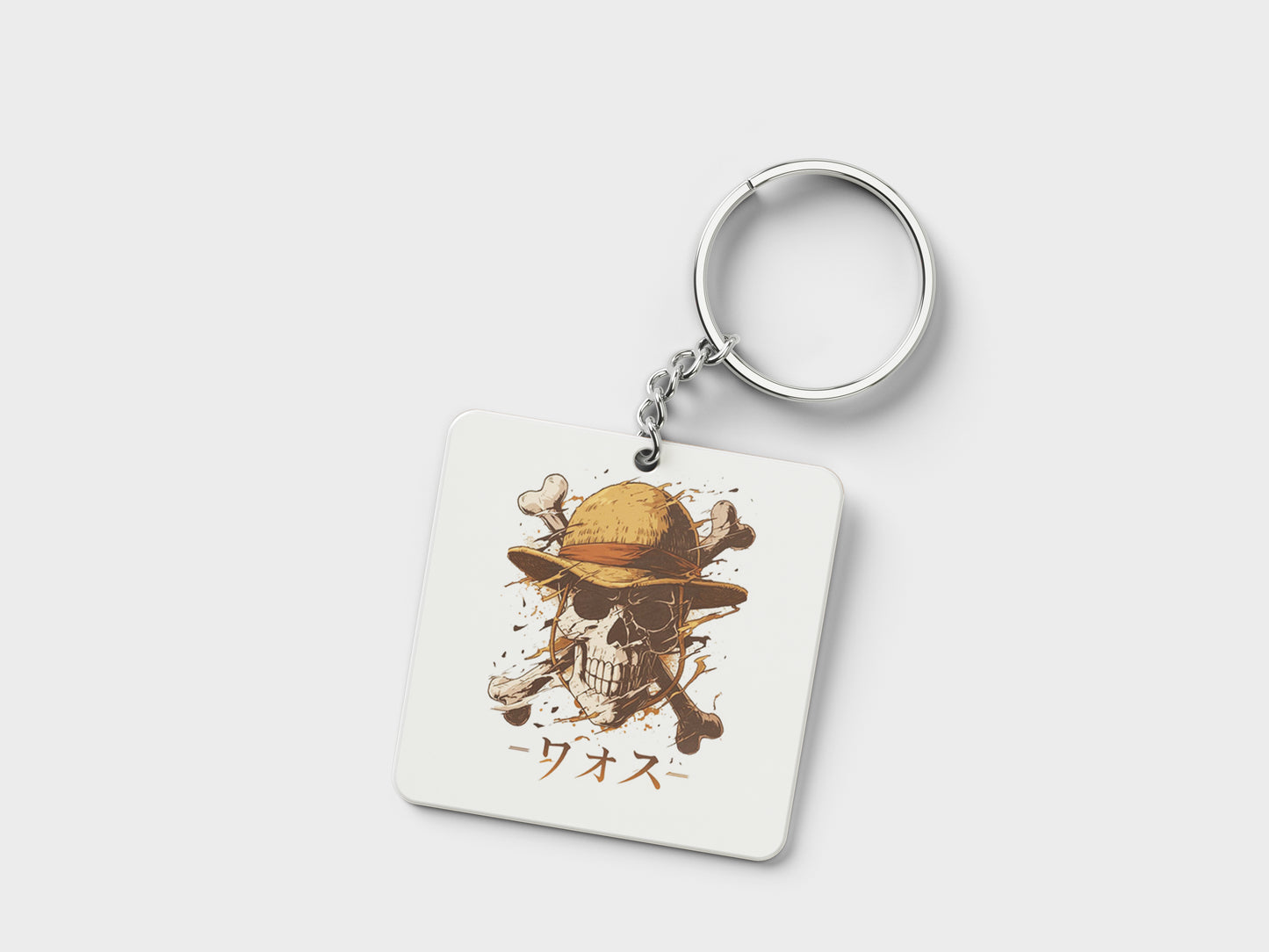 Skull straw hat One Piece Printed Square Shape Wooden Keyring with Chain