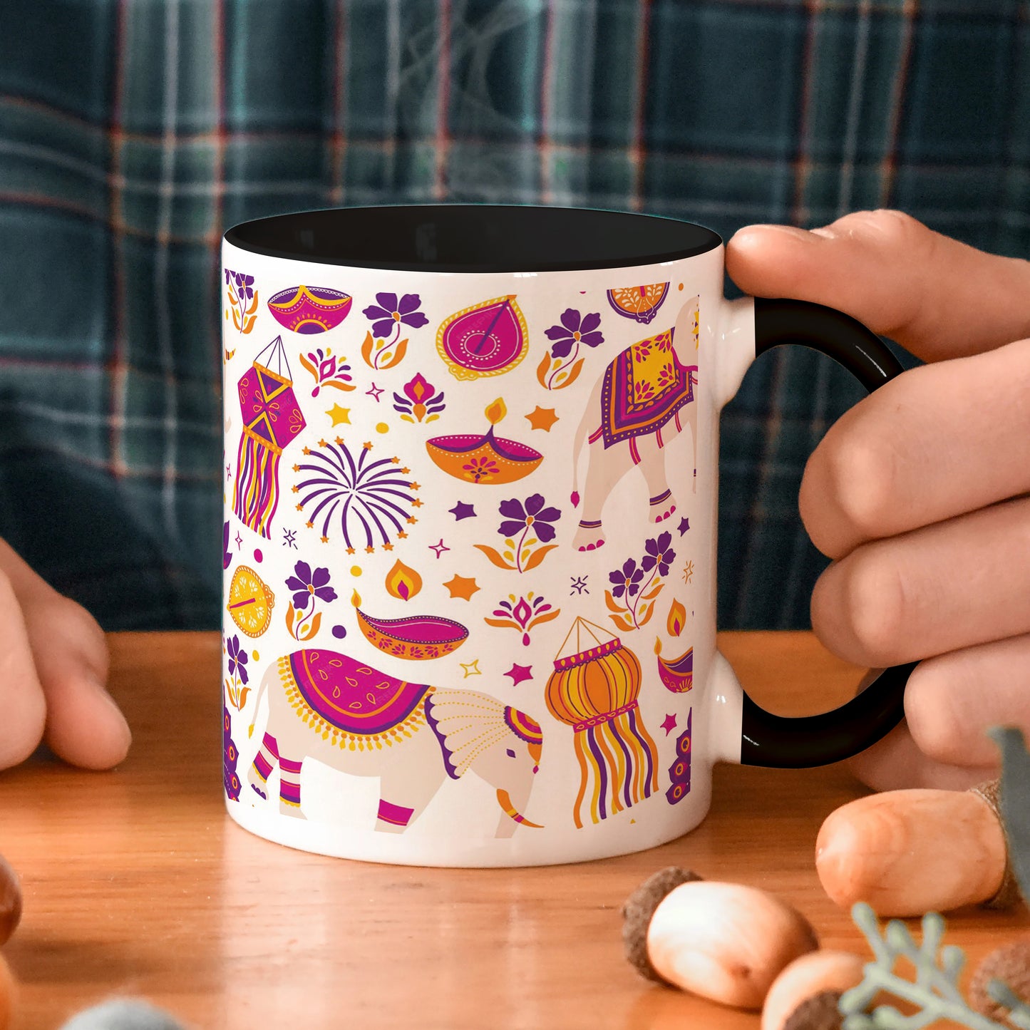 Happy diwali vector elements seamless pattern design 330 ml Coffee Mug