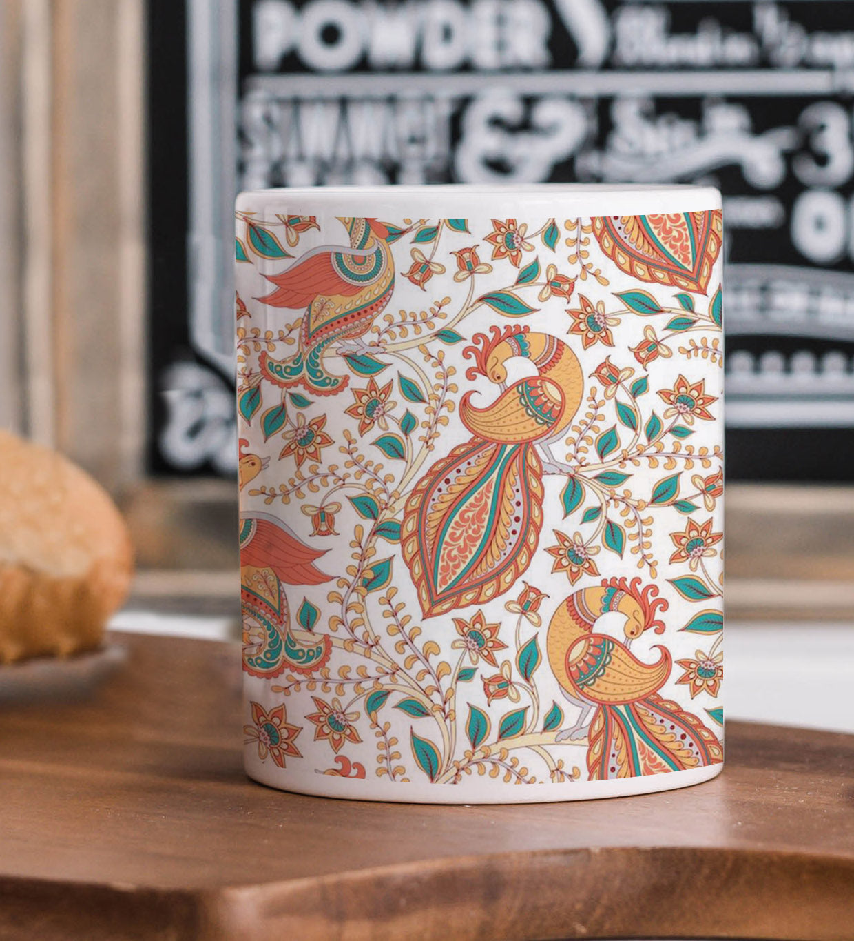 Kalamkari Style Seamless Pattern Mug and Coaster 330 ml Coffee Mug