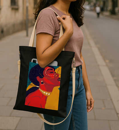 Abstract Woman Women's Girls Cross Body Sling Bag with Extra Front Pocket, College Bag for Girls, Tote Bag for Shopping,Travel