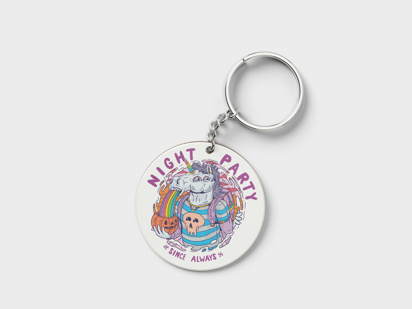 Creative and colorful creature illustration Design Printed Circle Shape Wooden Keyring with Chain