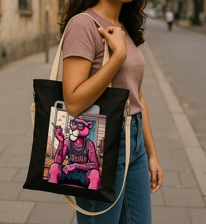 Pink panther Printed Women's Girls Cross Body Sling Bag with Extra Front Pocket, College Bag for Girls, Tote Bag for Shopping,Travel