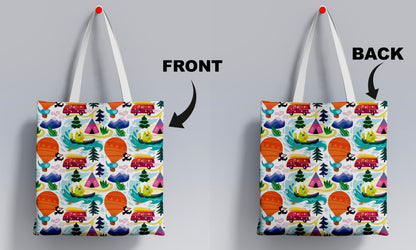 Animals explore the world seamless pattern Printed Design White Tote Bag (14 X 16 Inches) For Shopping, College, Travel