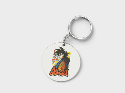 Goku streetwear Sticker Printed Circle Shape Wooden Keyring with Chain