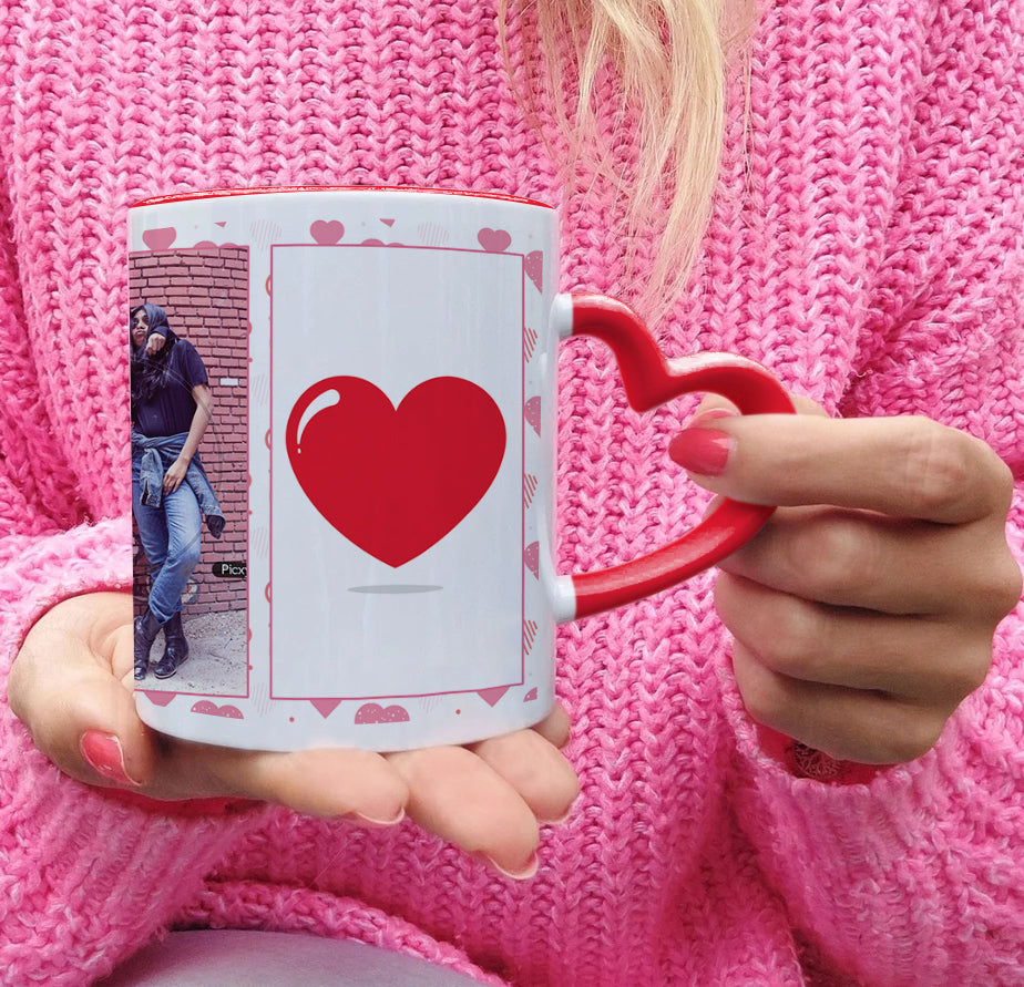 Friend forever personalized add two photos red heart handle 330 ml Coffee Mug