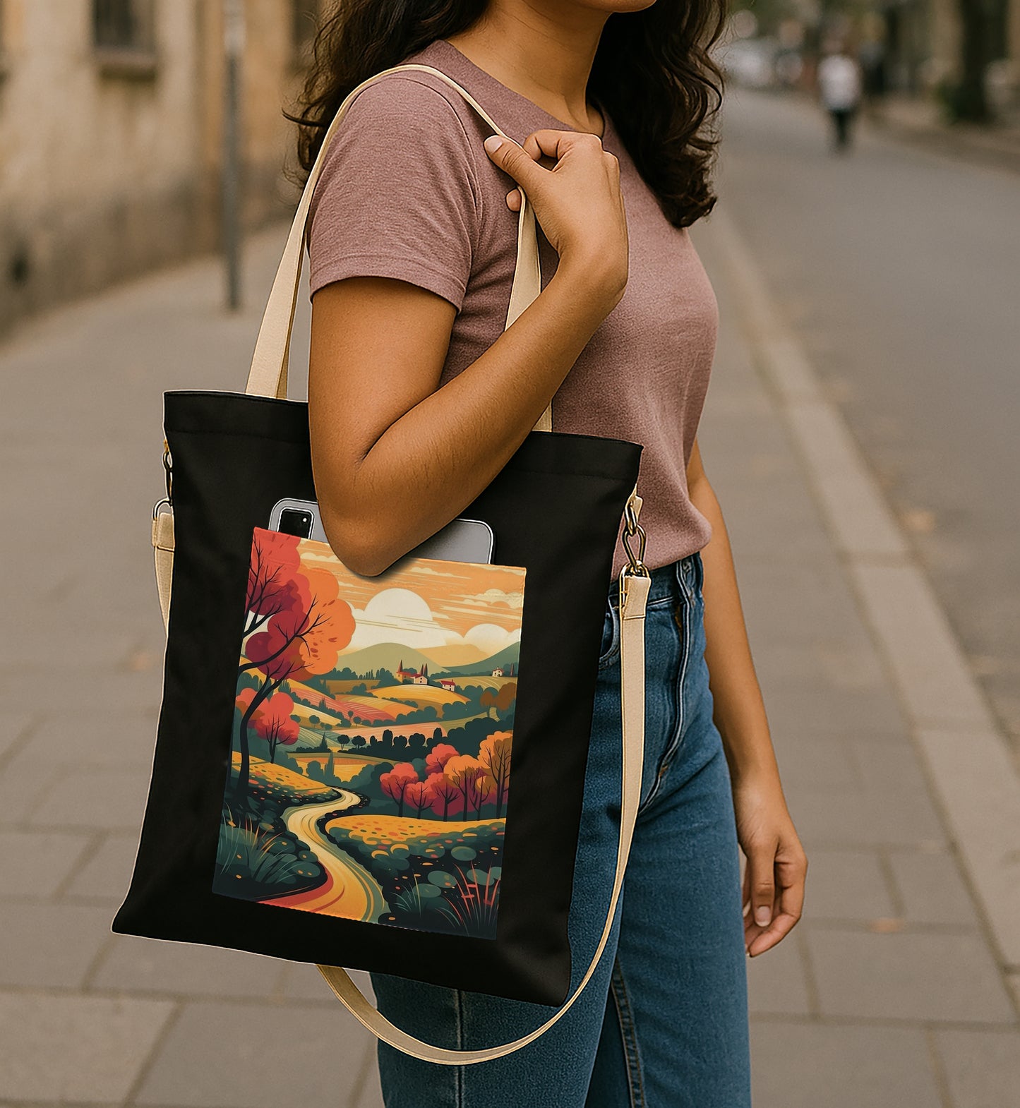 Sunset Printed Women's Girls Cross Body Sling Bag with Extra Front Pocket, College Bag for Girls, Tote Bag for Shopping,Travel