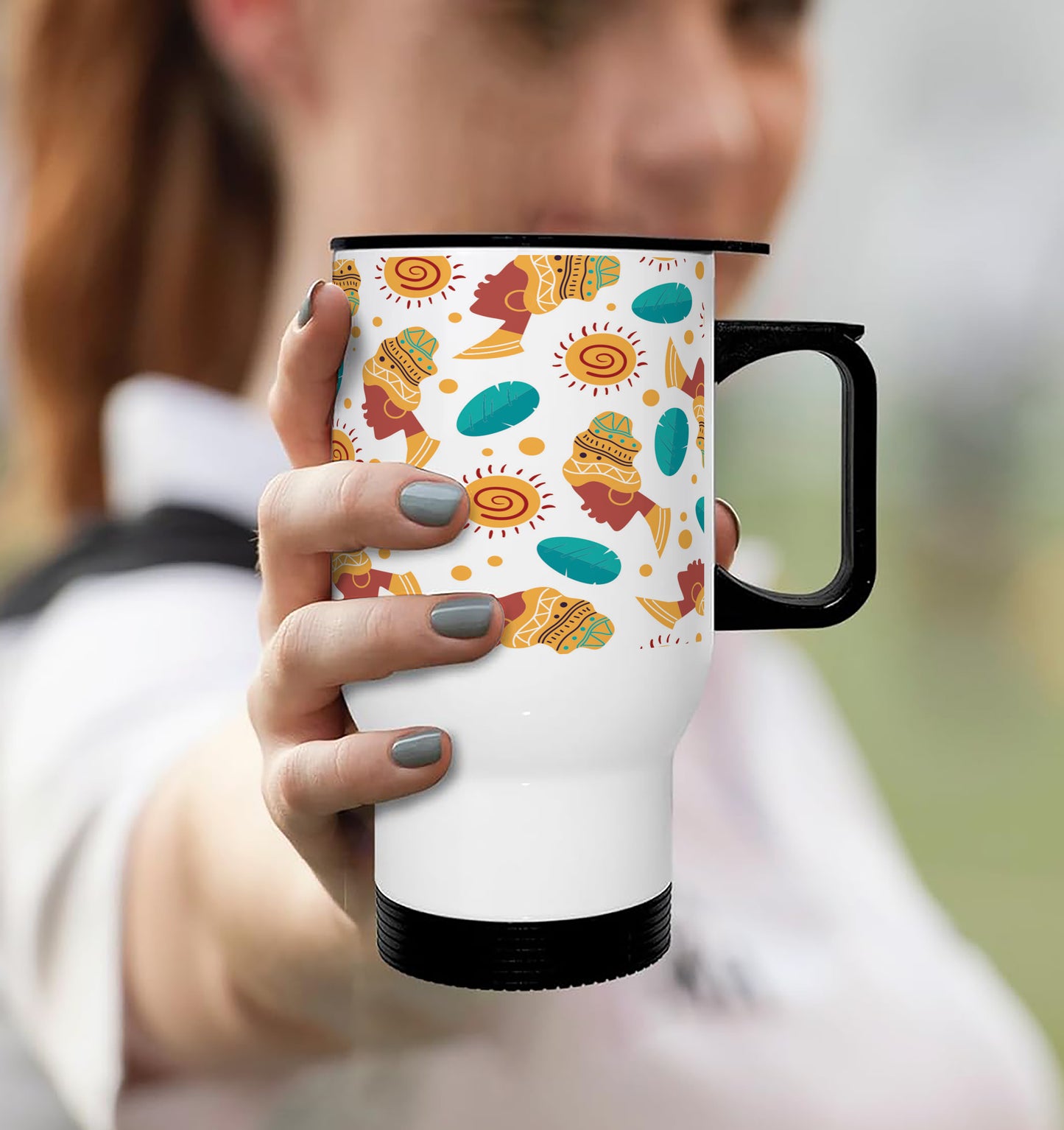 Sun and leaf pattern Printed 350ML Travel MUG