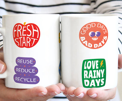 Flat design retro sticker collection White 330 ml Coffee Mug