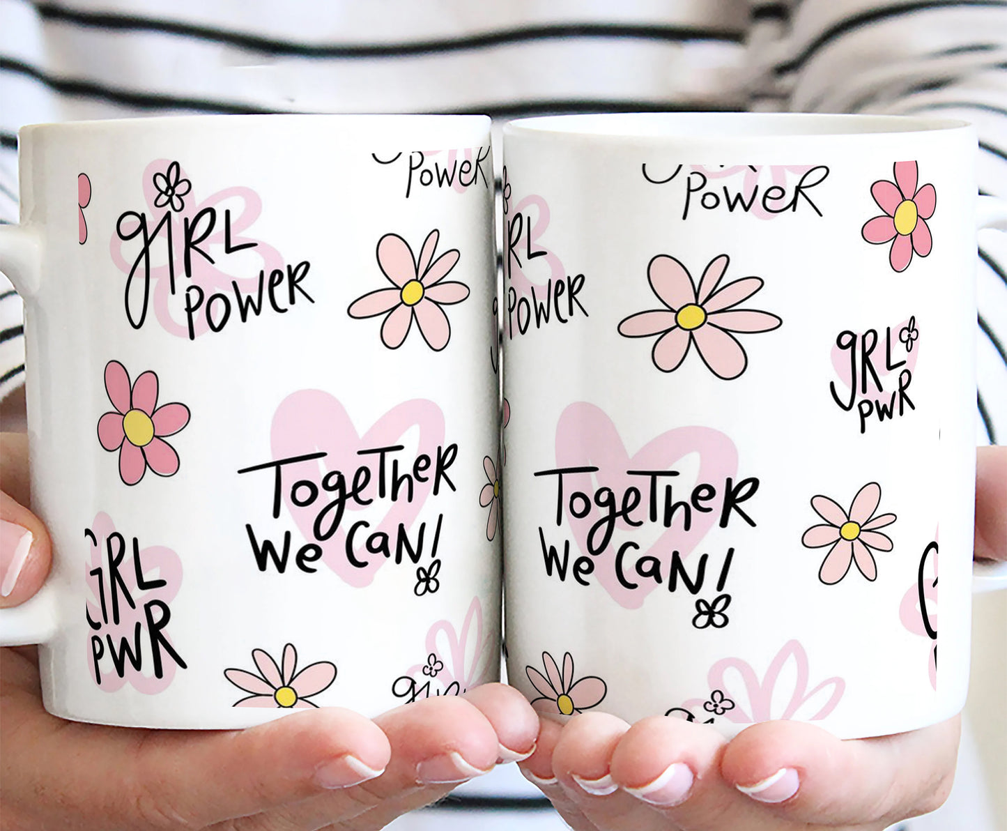cute pink flower and heart drawings Seamless pattern White 330 ml Coffee Mug
