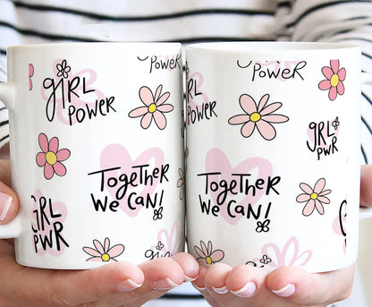 cute pink flower and heart drawings Seamless pattern White 330 ml Coffee Mug