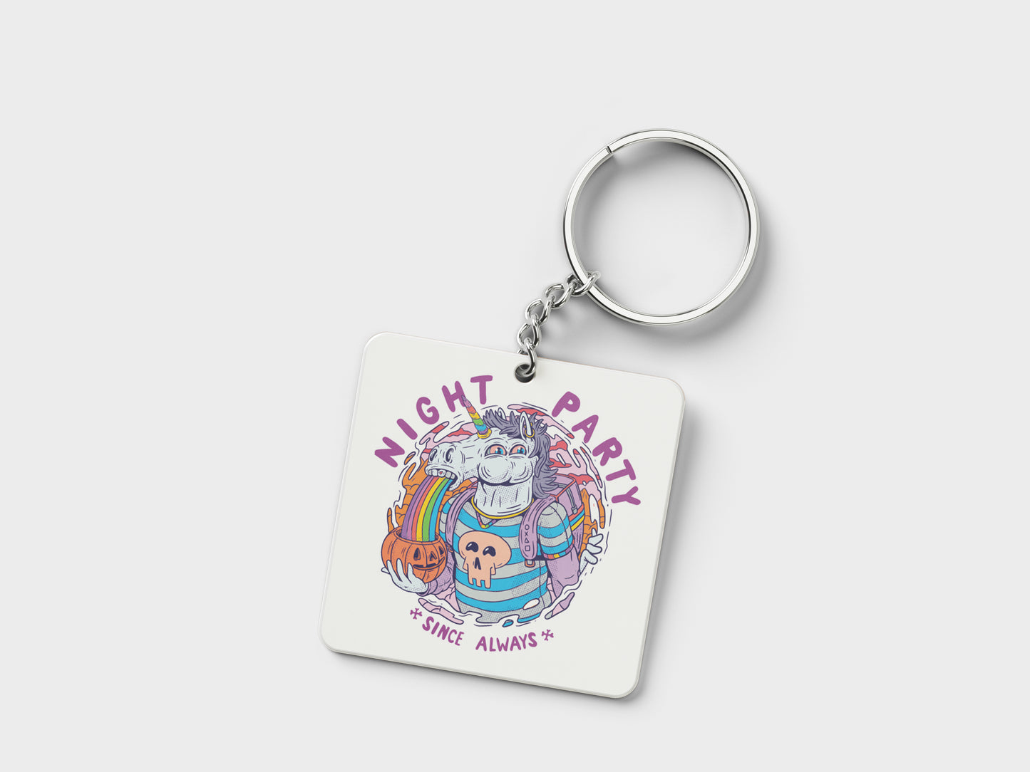 Creative and colorful creature illustration Printed Square Shape Wooden Keyring with Chain