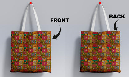 Kalamkari pattern Printed Design White Tote Bag (14 X 16 Inches) For Shopping, College, Travel