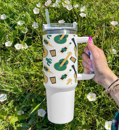 Flat patterns with traditional mexican elements 2 Printed 850ML with Lid Leak Proof Big Travel Tumbler with Handle and Straw