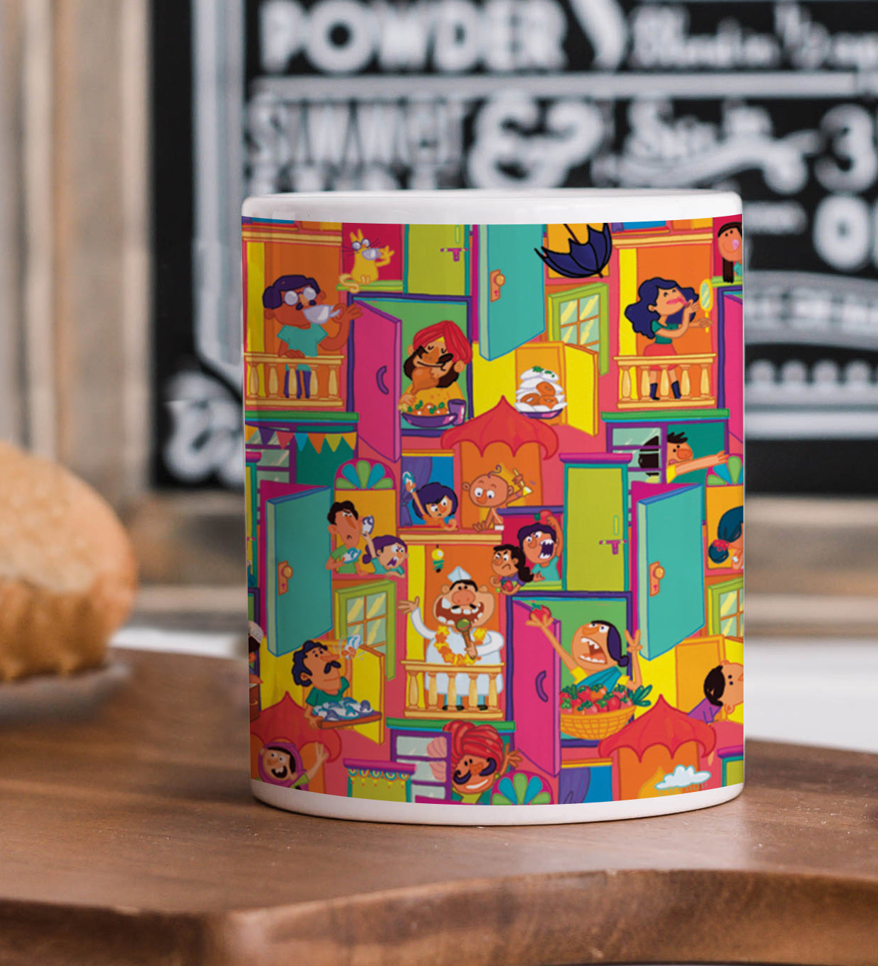 Colorful City Scene with People pattern Mug and Coaster 330 ml Coffee Mug