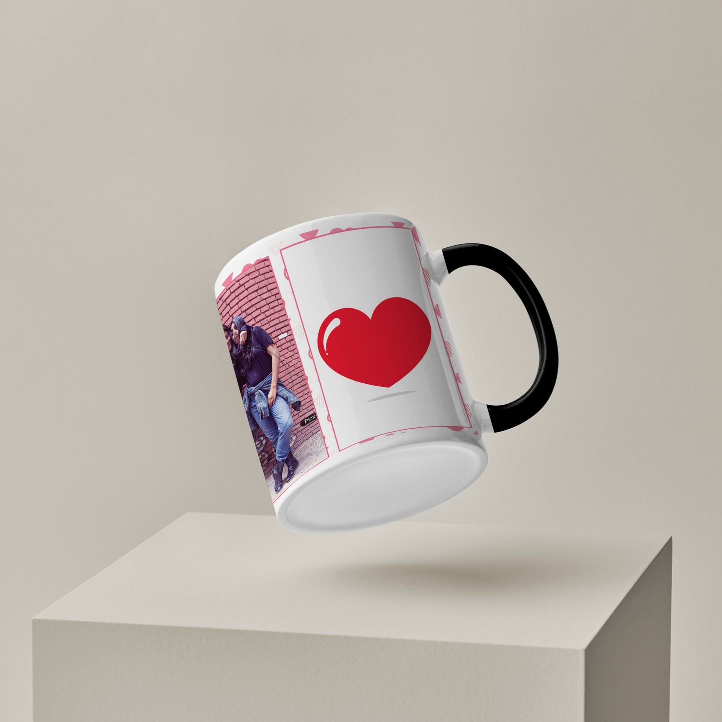 Best Friend forever customized Add Two photos black handle 330 ml Coffee Mug