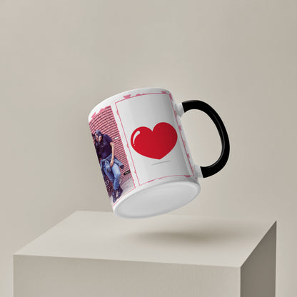 Best Friend forever customized Add Two photos black handle 330 ml Coffee Mug