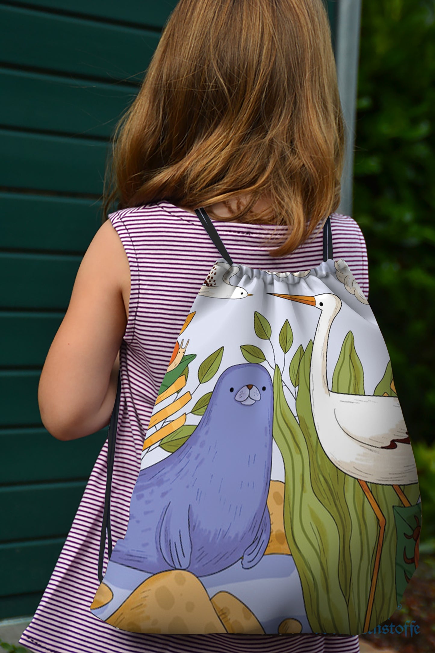Hand Drawn Wildlife illustration Polyester String Backpack Bags for kids for Gym, Yoga, Tuition ,Beach Bag for 4-10 year boys and girls
