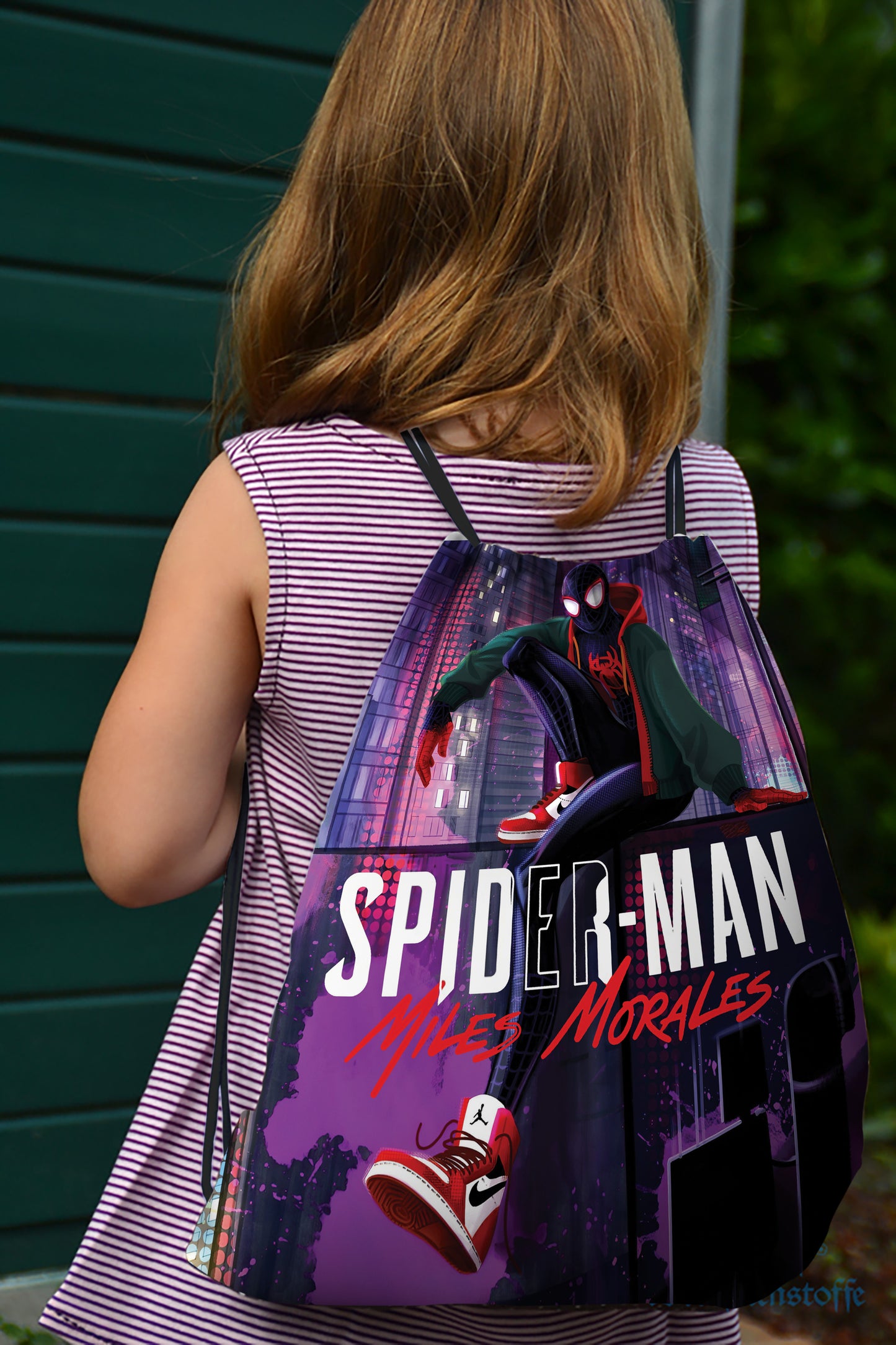 Miles Morales Spiderman Pattern Polyester String Backpack Bags for kids for Gym, Yoga, Tuition ,Beach Bag for 4-10 year boys and girls
