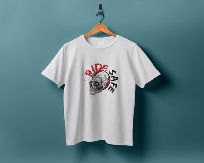 Sketch of hipster rider wearing a helmet for safe ride vector illustration Printed White Round Neck Polyester T Shirt for Mens and woman's