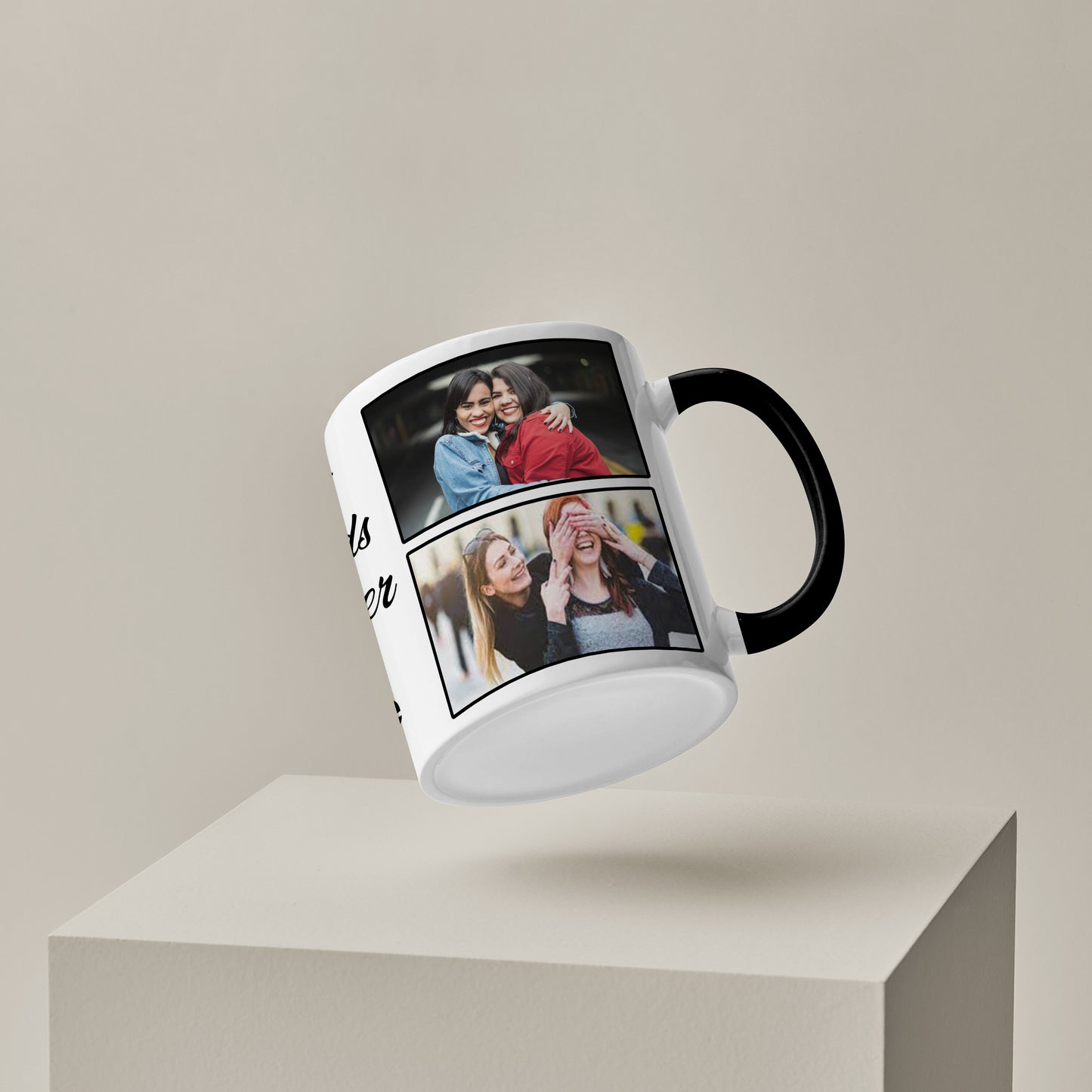 Best Friend forever personalized Add four photos black handle 330 ml Coffee Mug