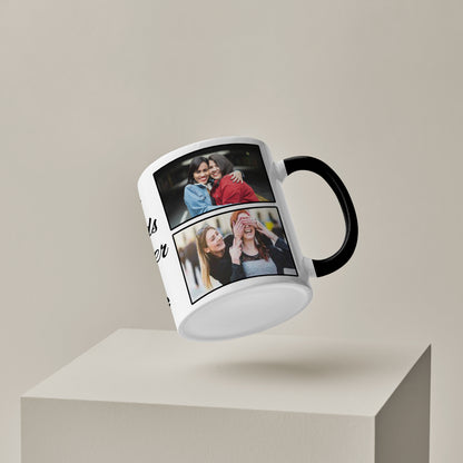 Best Friend forever personalized Add four photos black handle 330 ml Coffee Mug